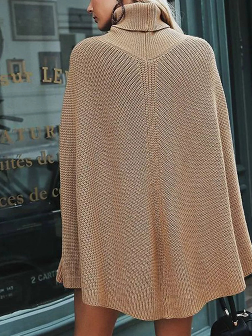Turtleneck Oversized Poncho Sweater