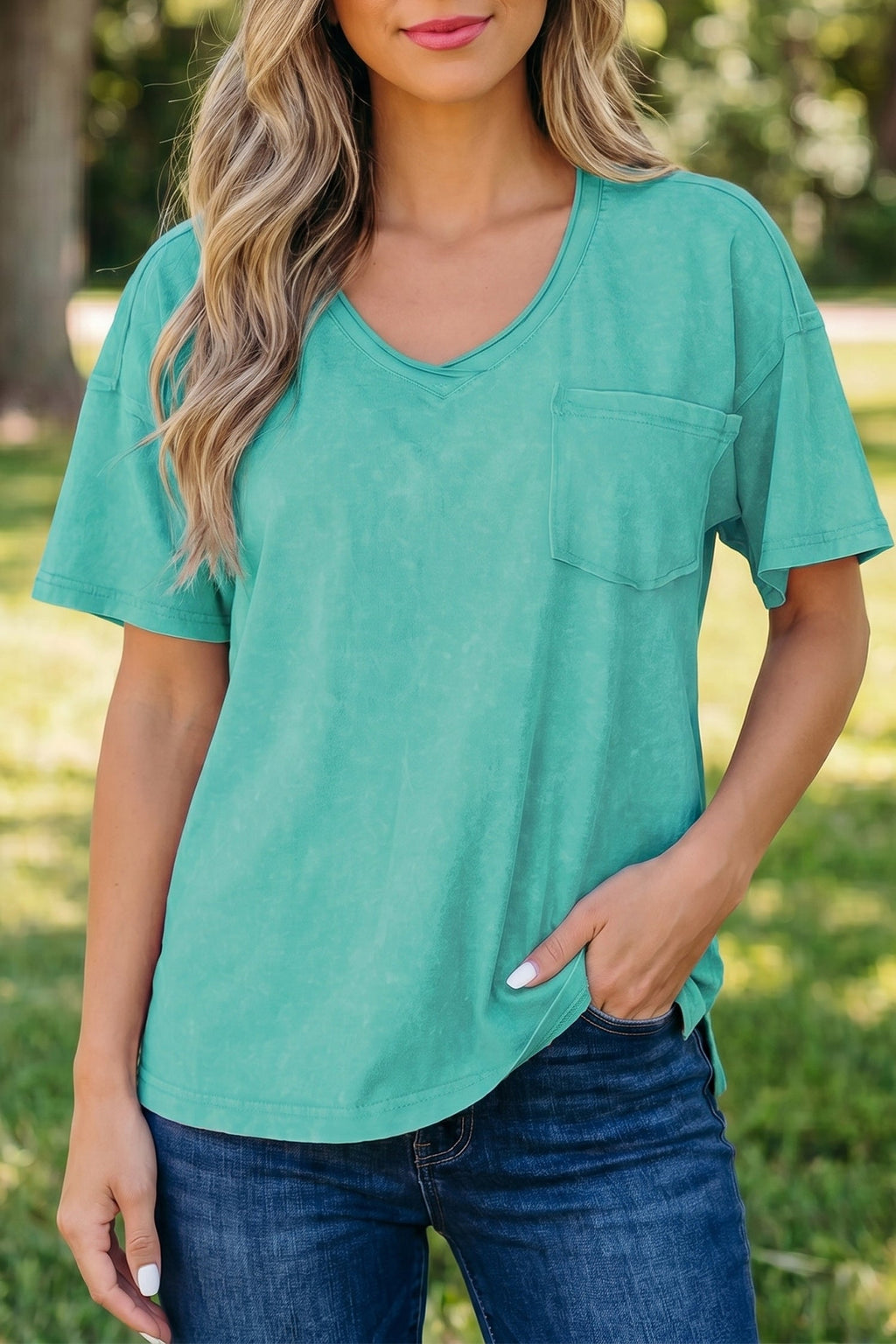 Mint Green Cotton Mineral Wash T Shirt