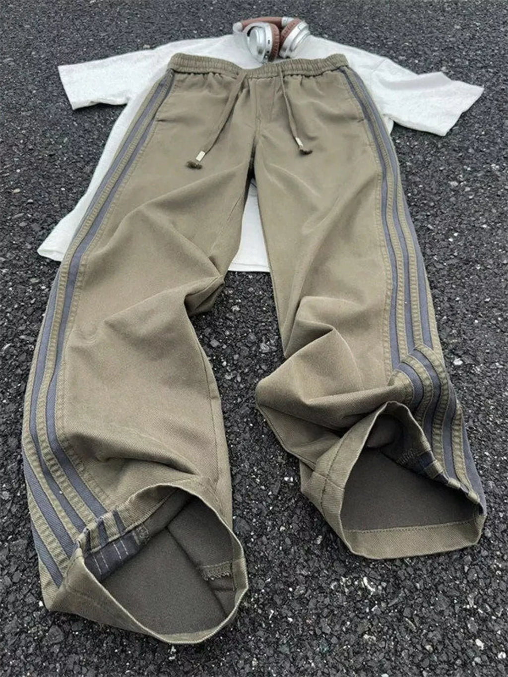 Men's Plus Size Casual Striped Wide-Leg Pants