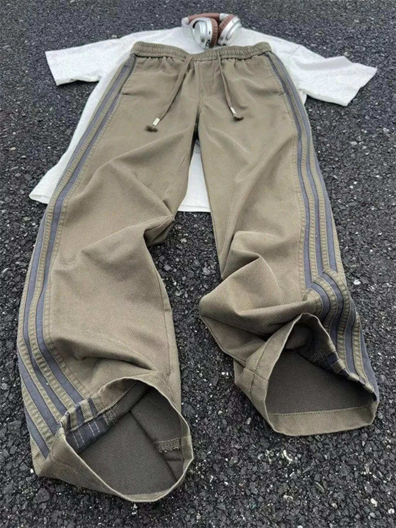 Men's Plus Size Casual Striped Wide-Leg Pants