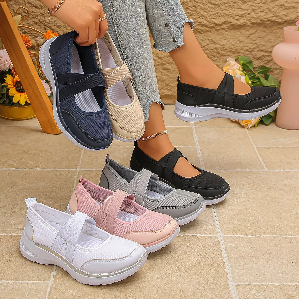 Comfortable Slip-Ons with Elastic Straps