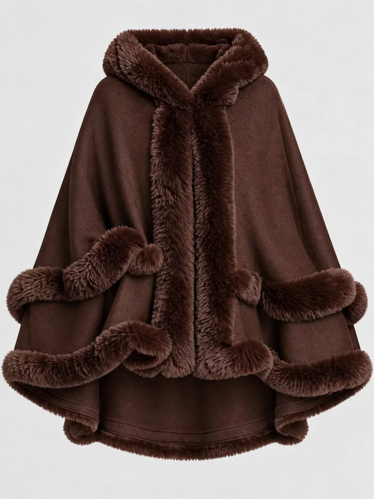 Faux Fur Trimmed Hooded Cape