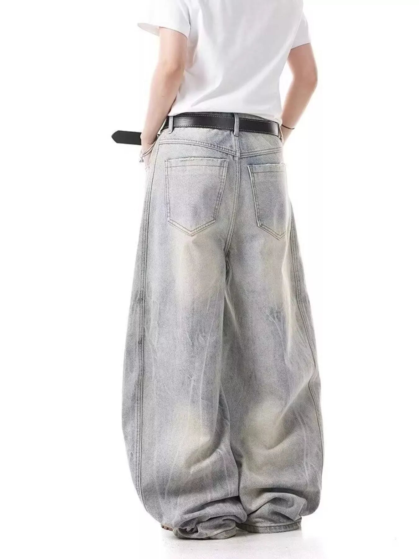 Men's Full Size Vintage Wash Wide Leg Jeans Plus Size