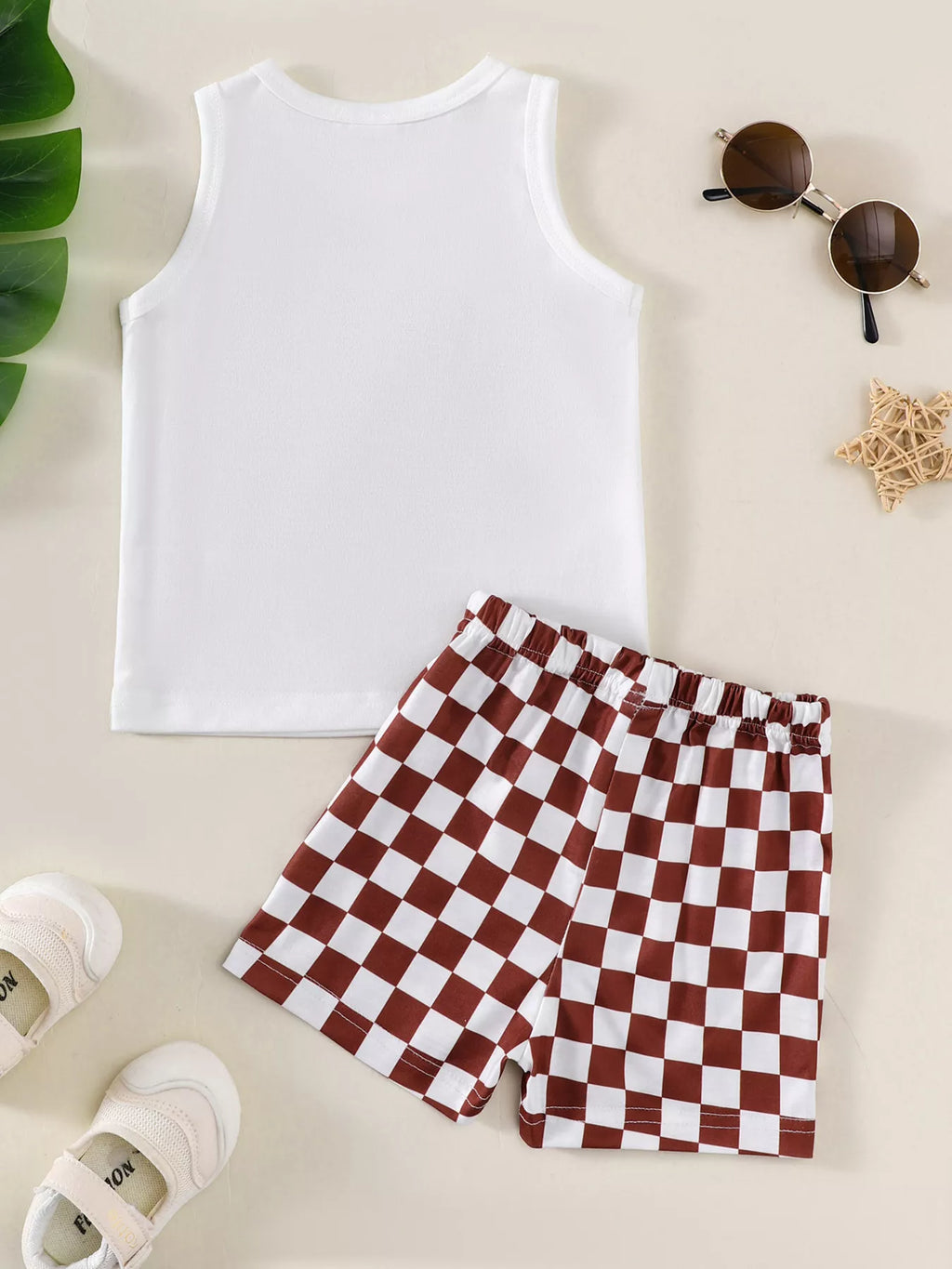 Children's Checkered Letter Tank Top & Shorts Set