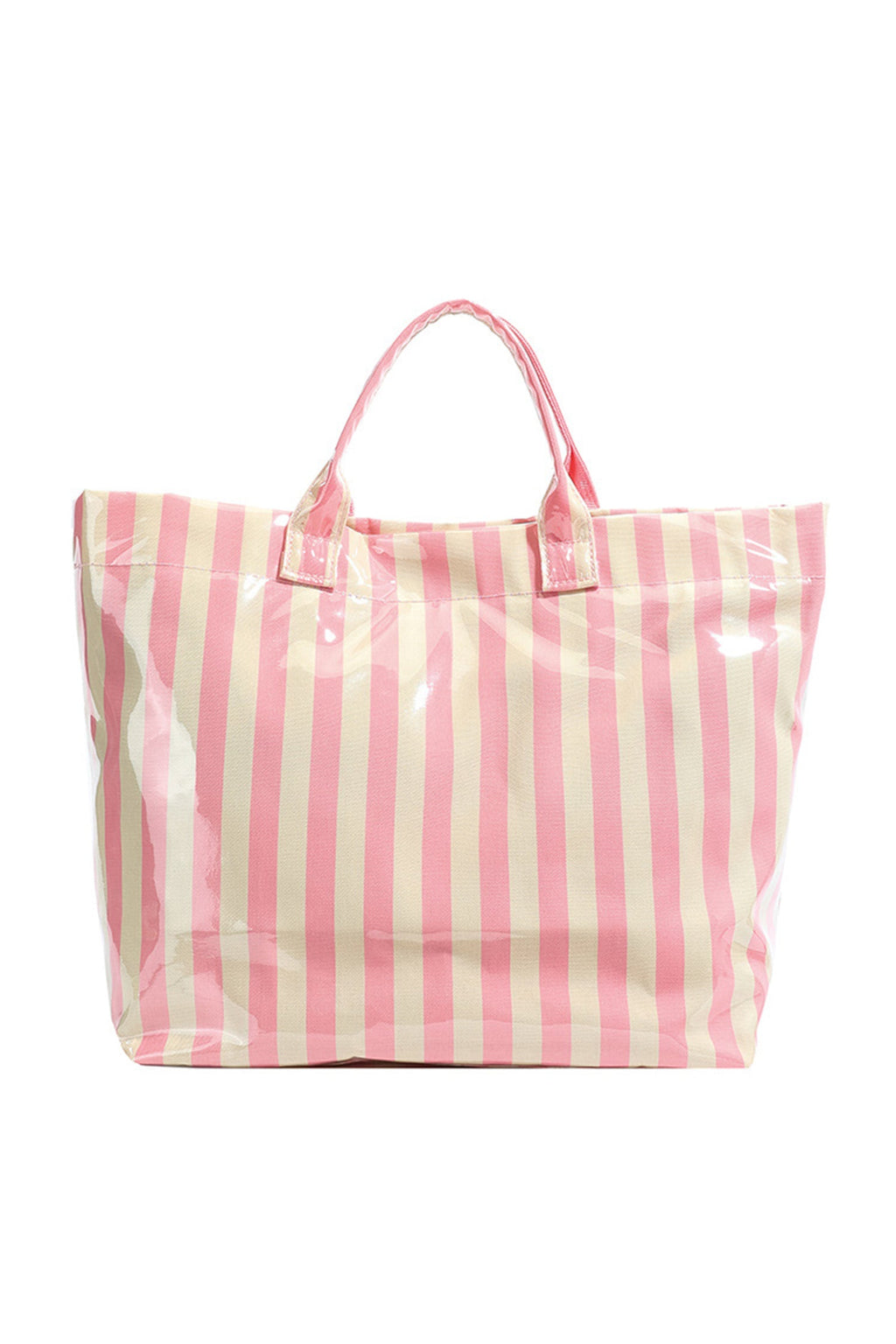 Pink Glossy Striped Vinyl Large Tote Bag