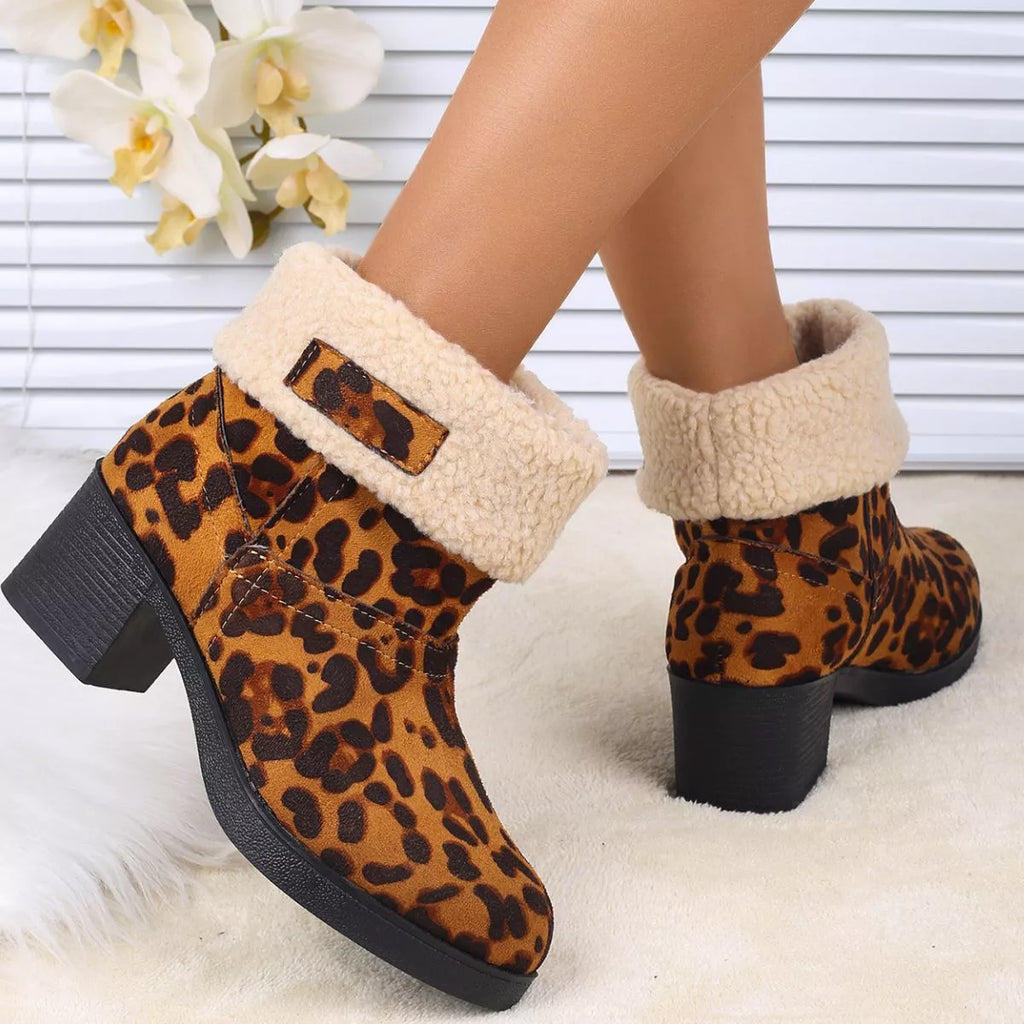 Plush Cuff Block Heel Boots