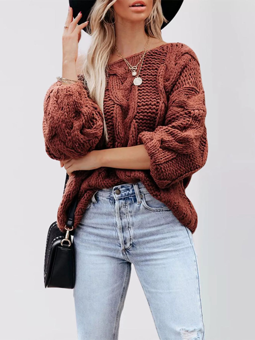 Chunky Cable Knit Long Sleeve Sweater