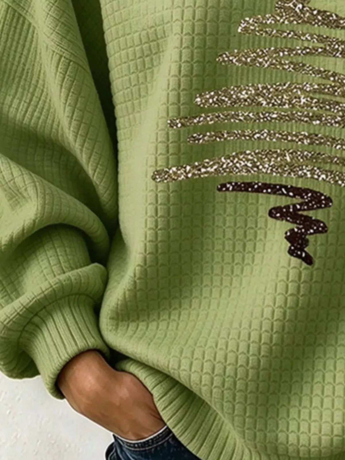 Full Size  Festive Christmas Tree Graphic Ribbed Sweatshirt Plus Size