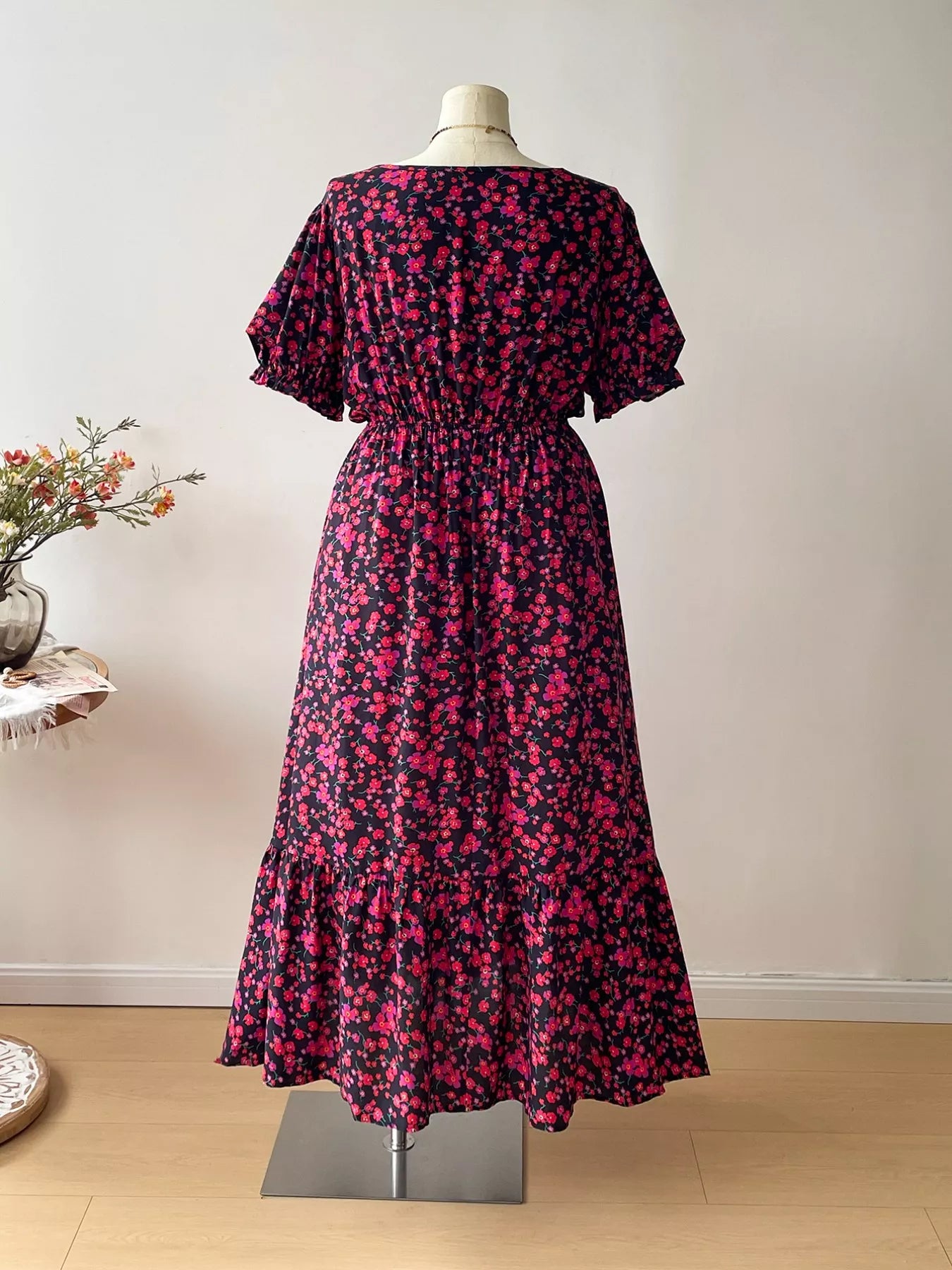 Floral Square Neck Short Sleeve Dress