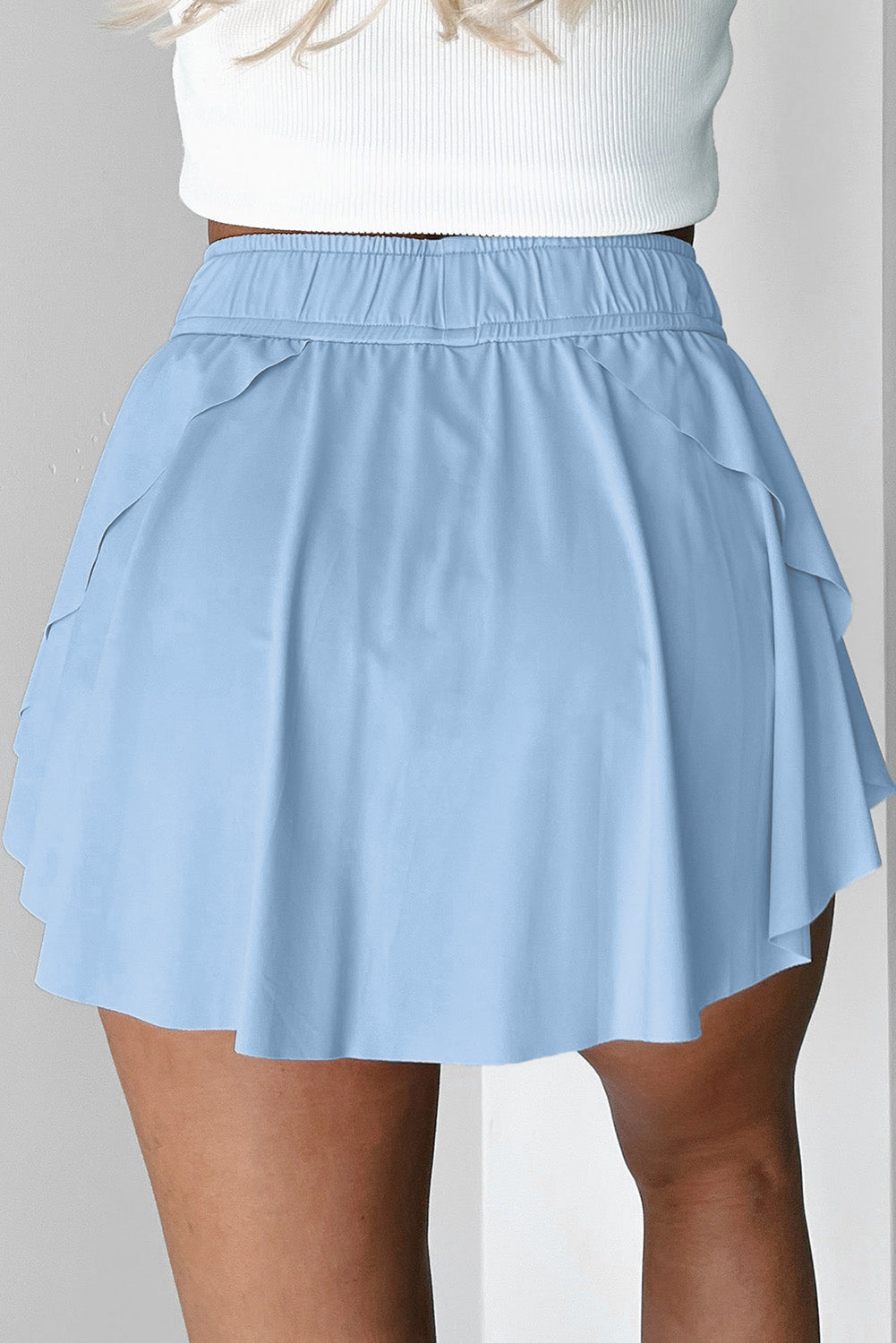 Yellow Cream Drawstring Elastic Waistband Lined Tennis Skorts
