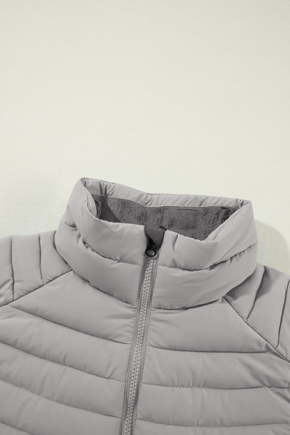 Solid Plush Standing Collar Zip Up Puffer Vest