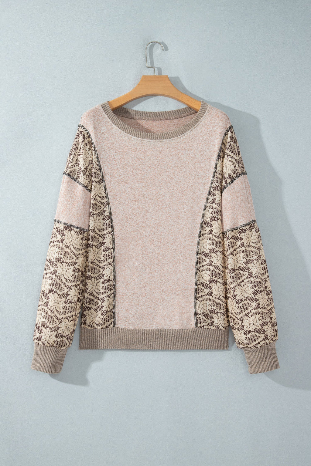 Floral Patchwork Contrast Stitching Long Sleeve Top