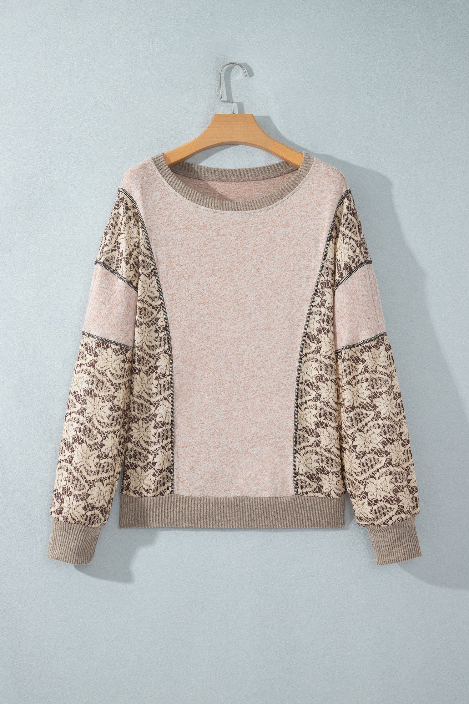 Floral Patchwork Contrast Stitching Long Sleeve Top