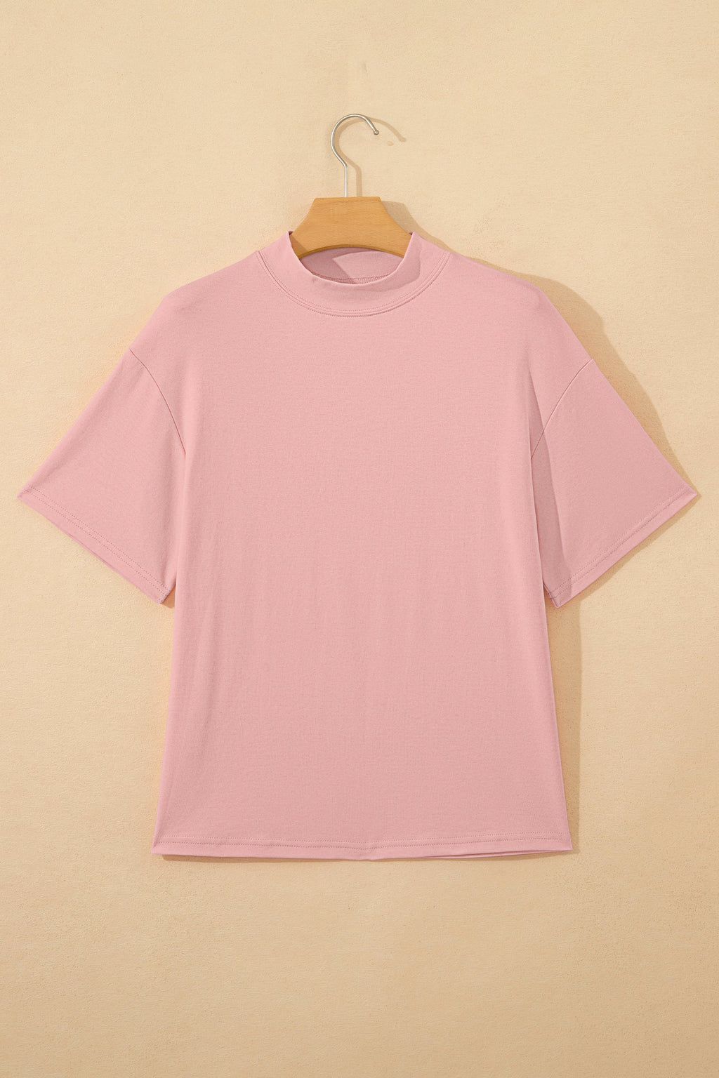 Pink Solid Color High Neck Oversize Tee
