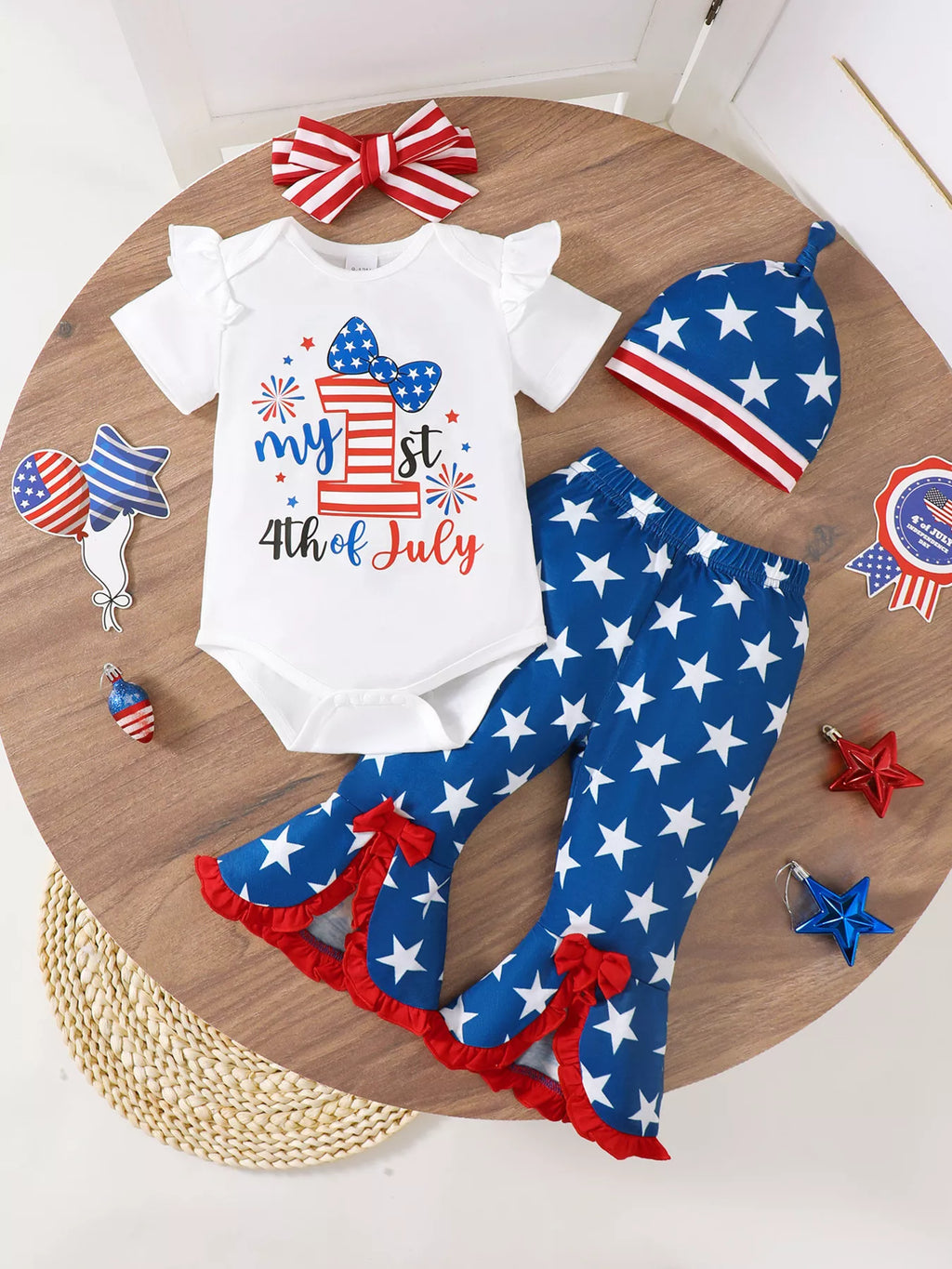 Children's Patriot Letter Bodysuit and Flare Pants 4 Piece Set