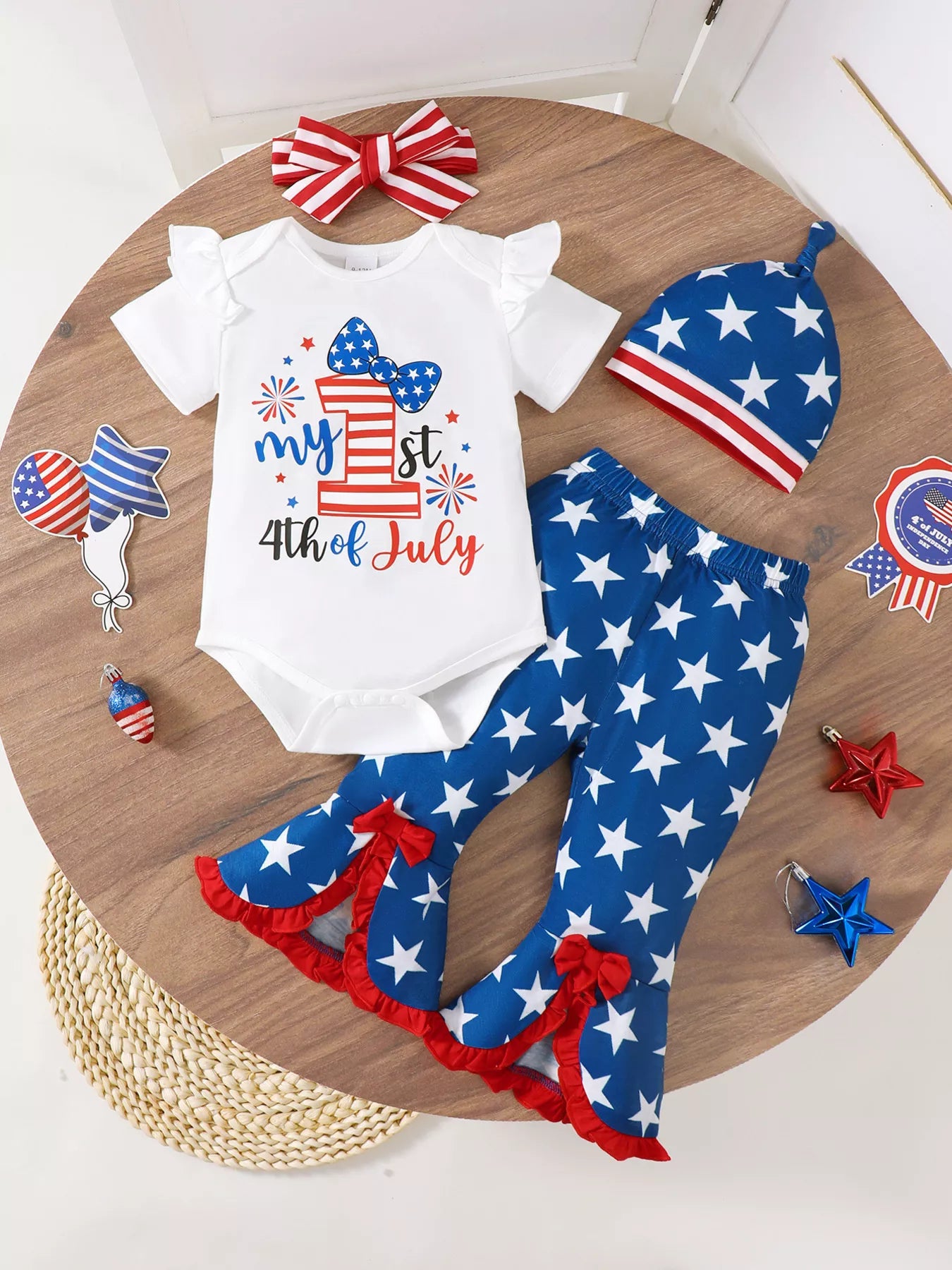 Children's Patriot Letter Bodysuit and Flare Pants 4 Piece Set