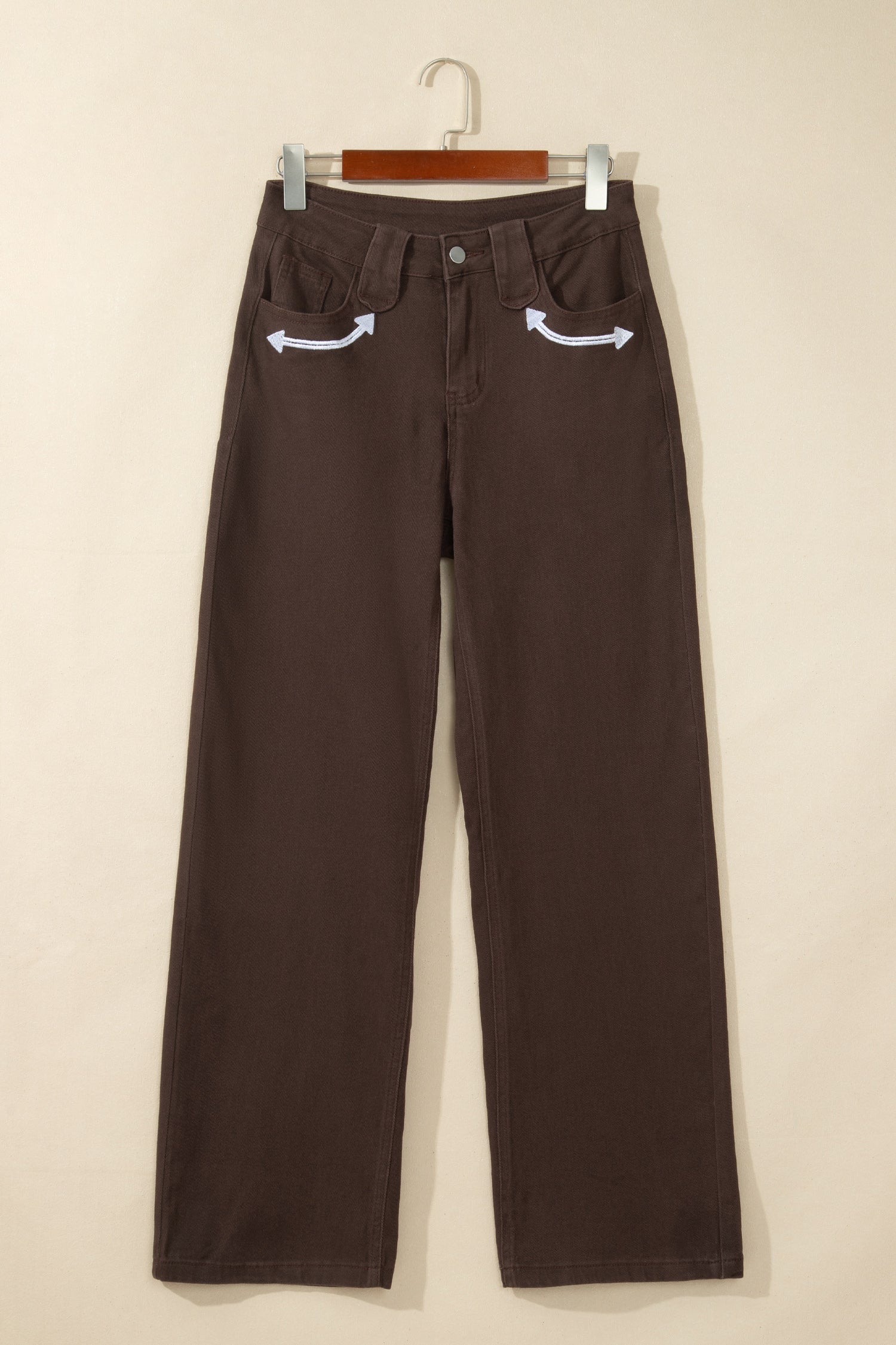 Western Arrow Embroidered Button Fly Straight Leg Jeans