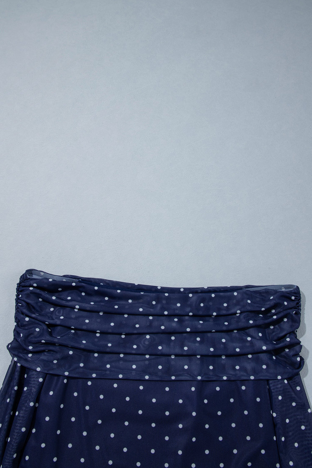 Blue Off Shoulder Polka Dot Mesh Long Sleeve Sheath Top