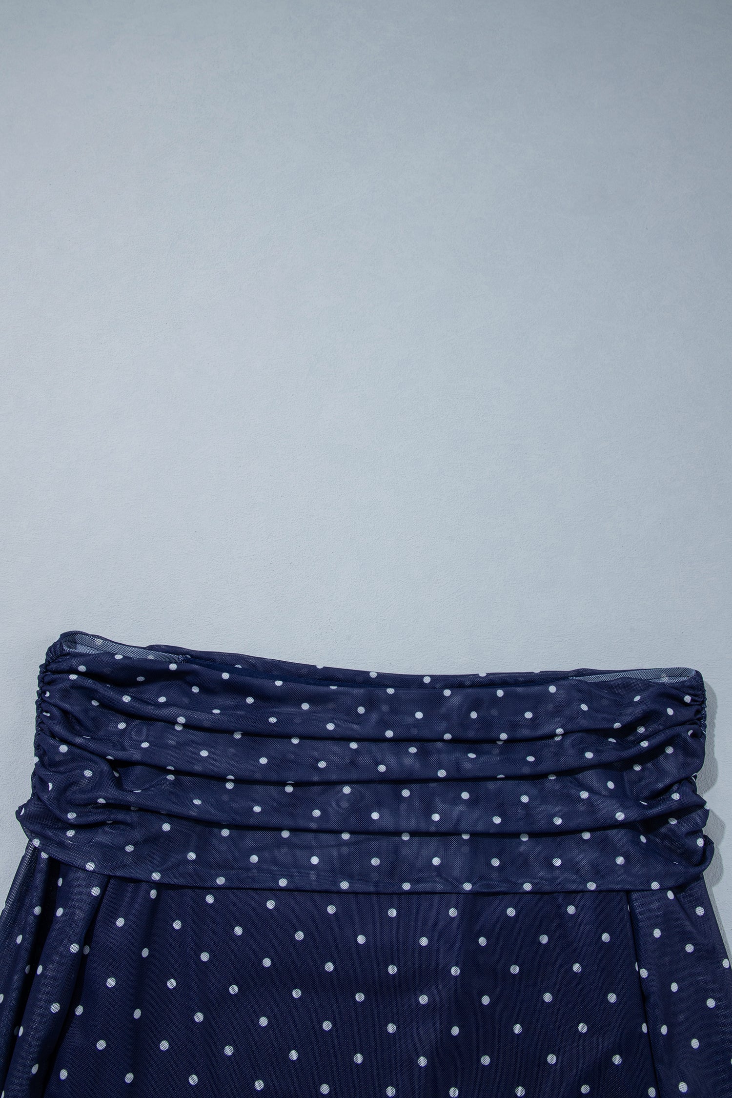 Blue Off Shoulder Polka Dot Mesh Long Sleeve Sheath Top