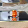 8 Carat Oval Orange Moissanite Cocktail Ring in 925 Silver