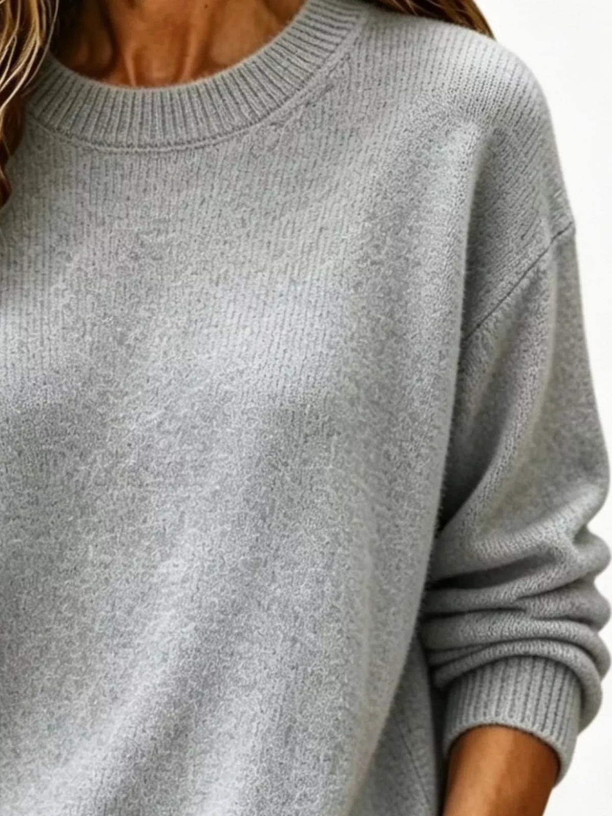 Full Size Round Neck Dropped Shoulder Sweater Plus Size