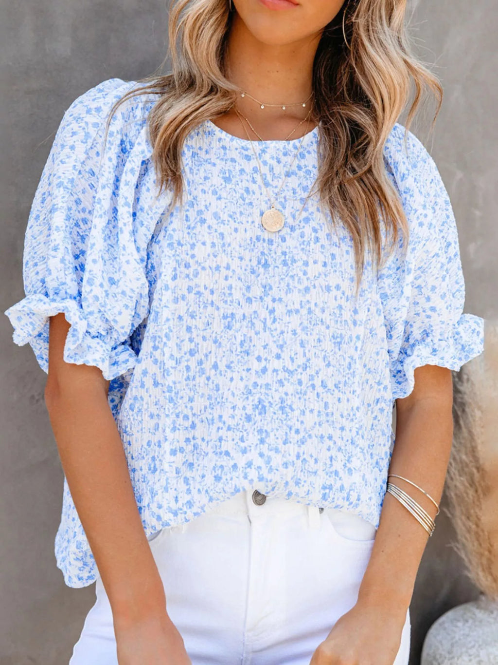 Full Size Floral Print Ruffle Sleeve Blouse Plus Size