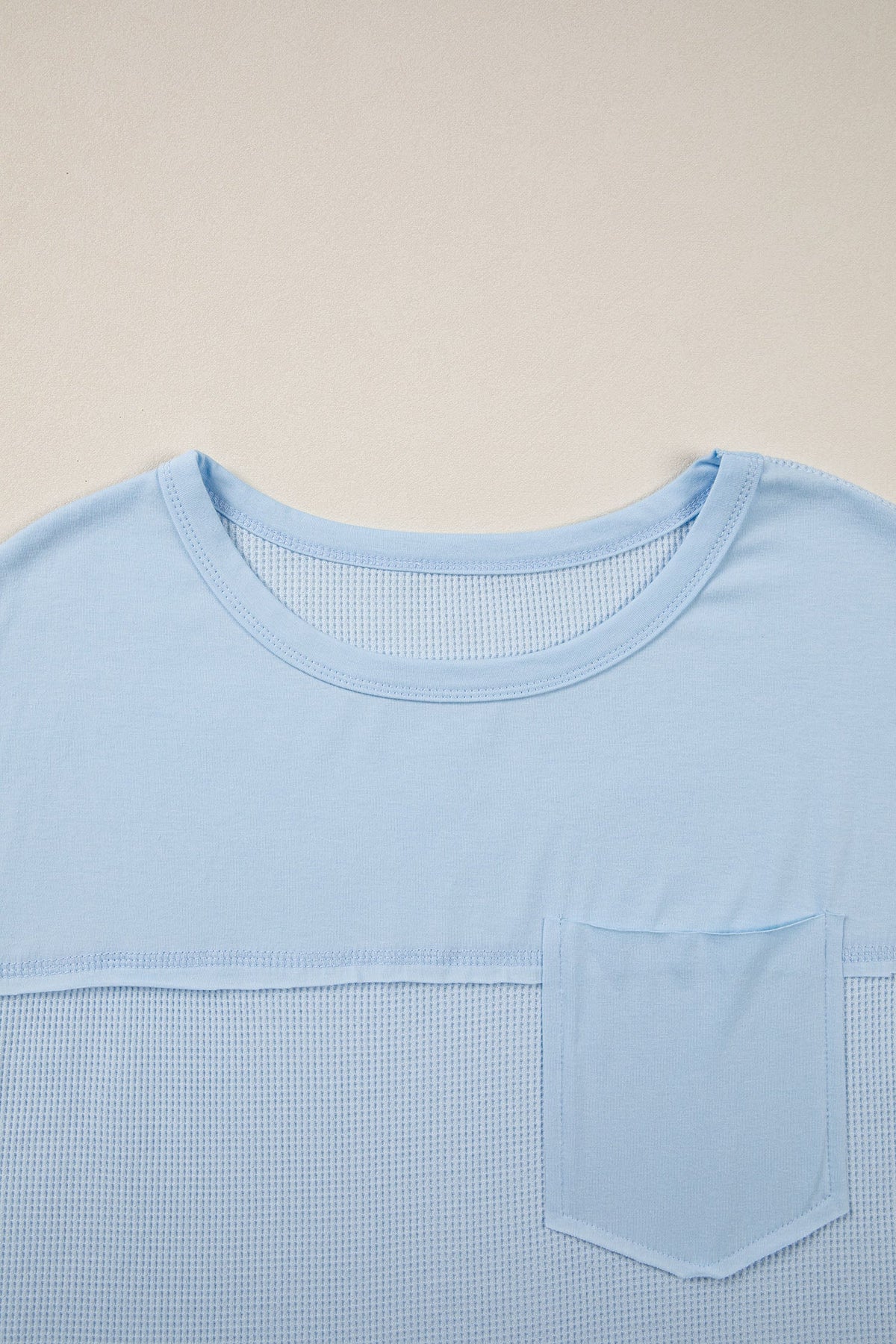 Waffle Patchwork Raw Seam Short Sleeve T-Shirt