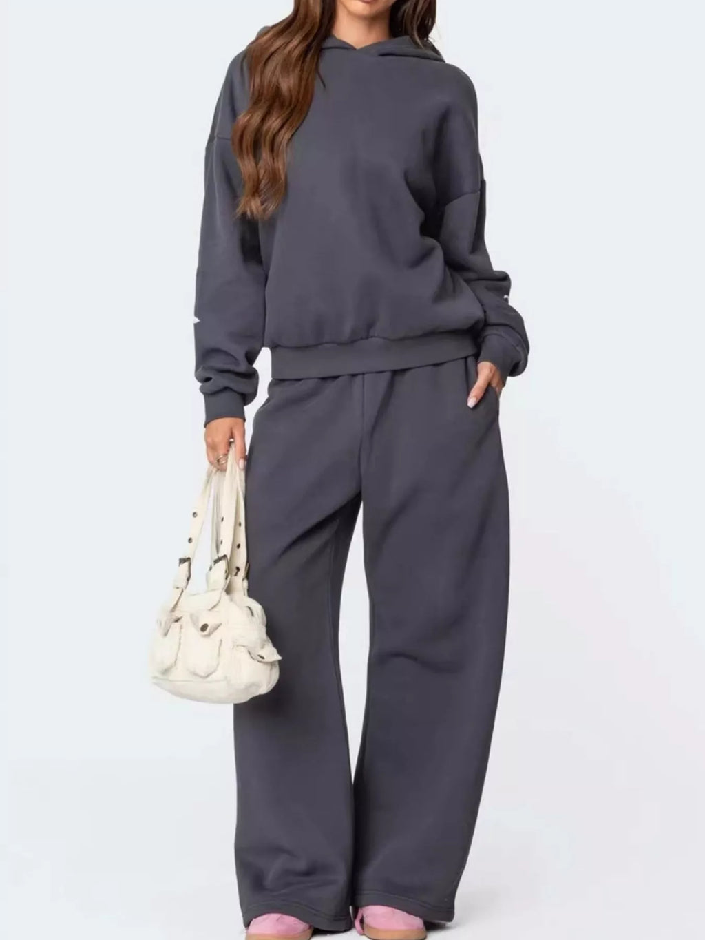 Bow and Heart Dropped Shoulder Hoodie and Pants Set