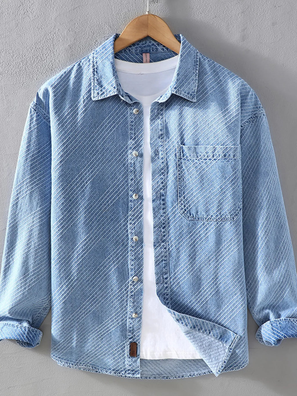 Men's Plus Size Button Up Long Sleeve Denim Shirt