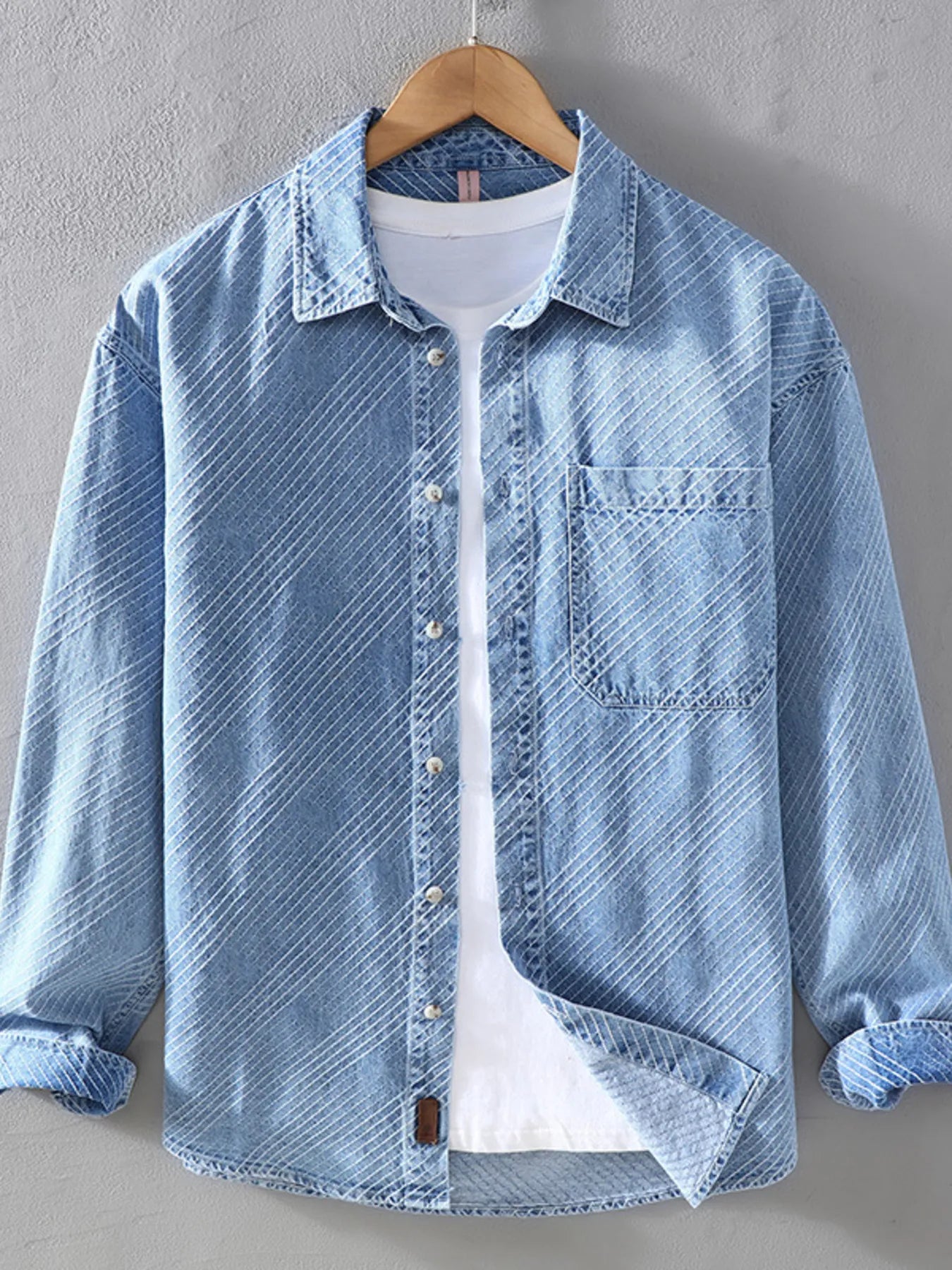 Men's Plus Size Button Up Long Sleeve Denim Shirt