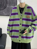 Men's Striped V-Neck Knitted Cardigan