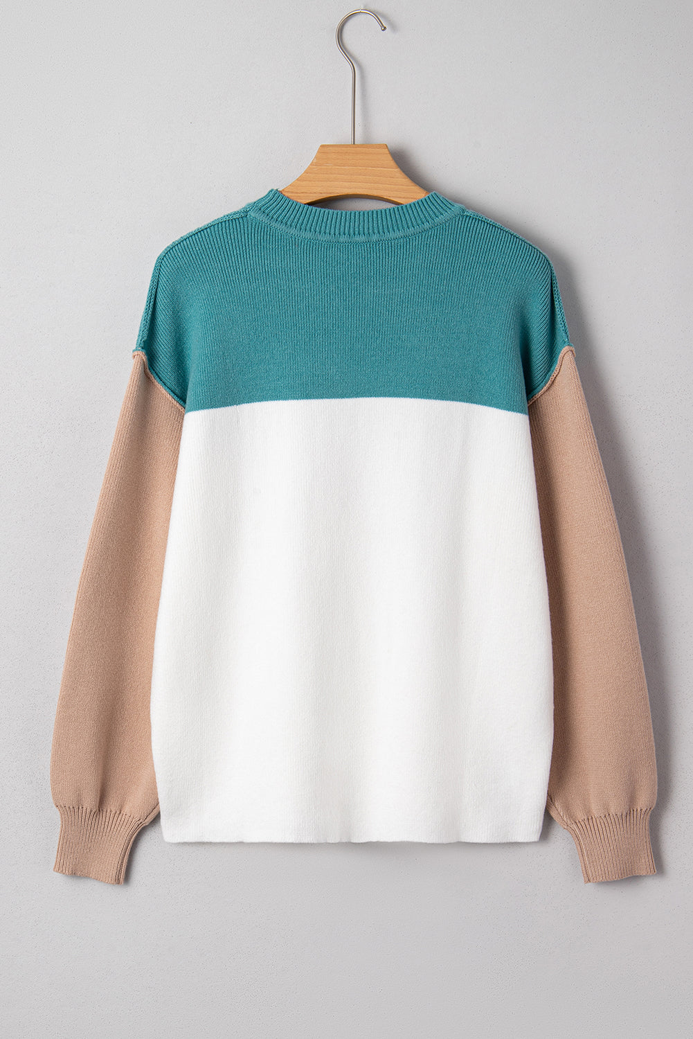 Colorblock Ribbed Knit Long Sleeve Sweater