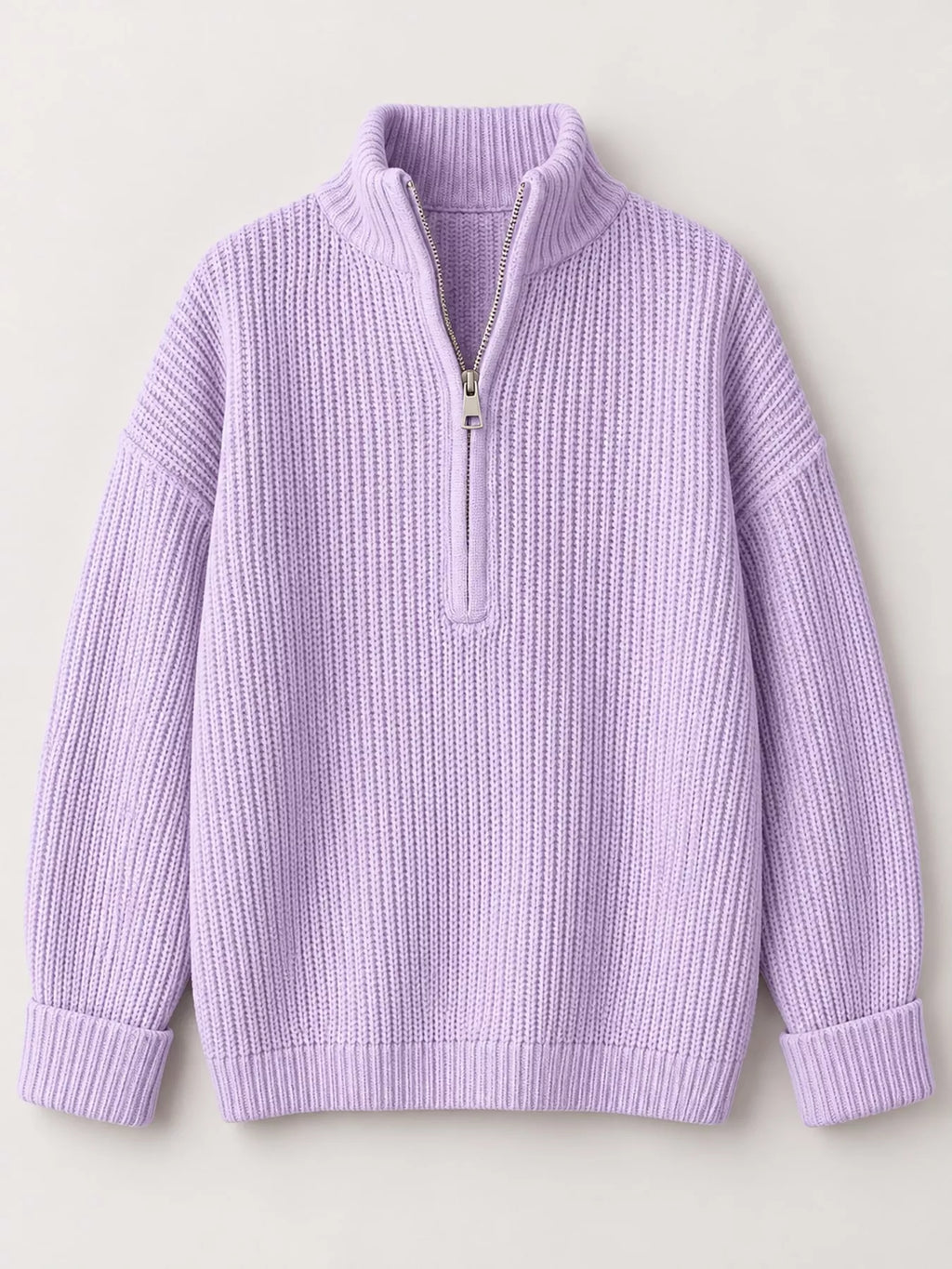 Full Size Half Zip Dropped Shoulder Sweater Plus Size