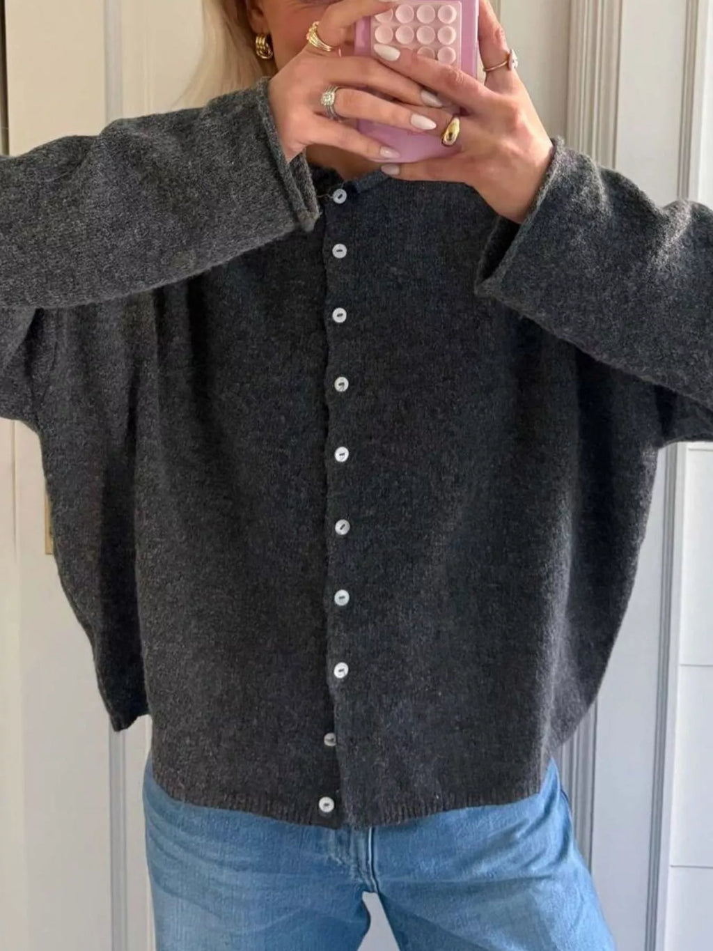Button-Down Dropped Shoulder Cardigan