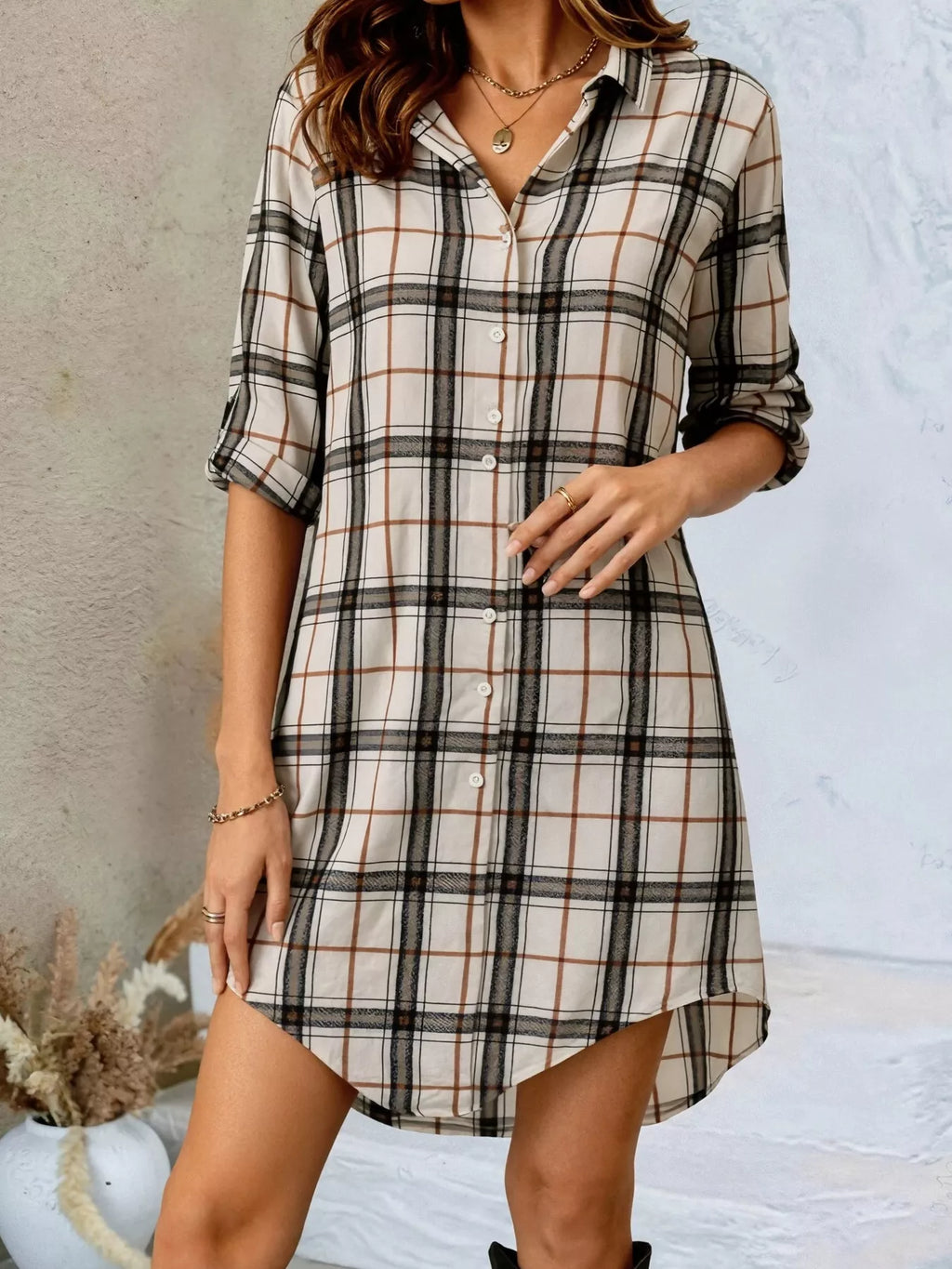 Plaid Button-Down Shirt Dress