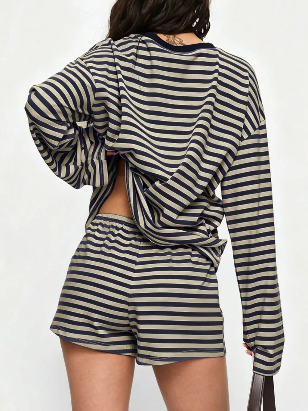 Striped Long Sleeve Top and Shorts Set