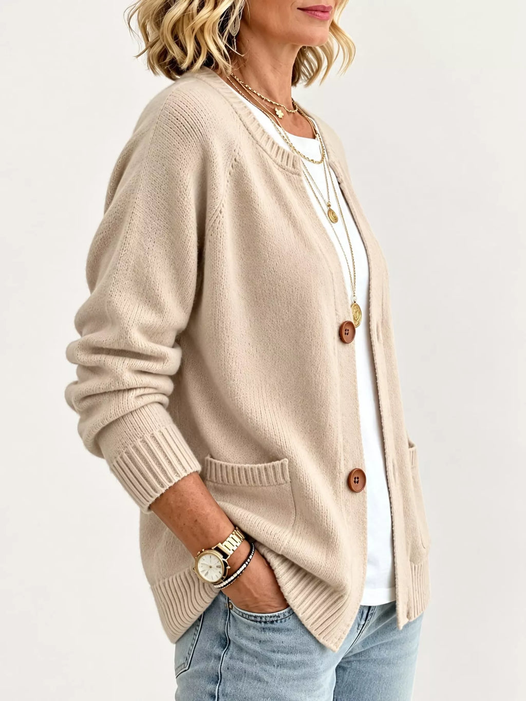Full Size Button-Down Knit Cardigan Plus Size