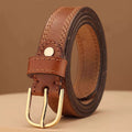 Classic Leather Belt with Golden Buckle