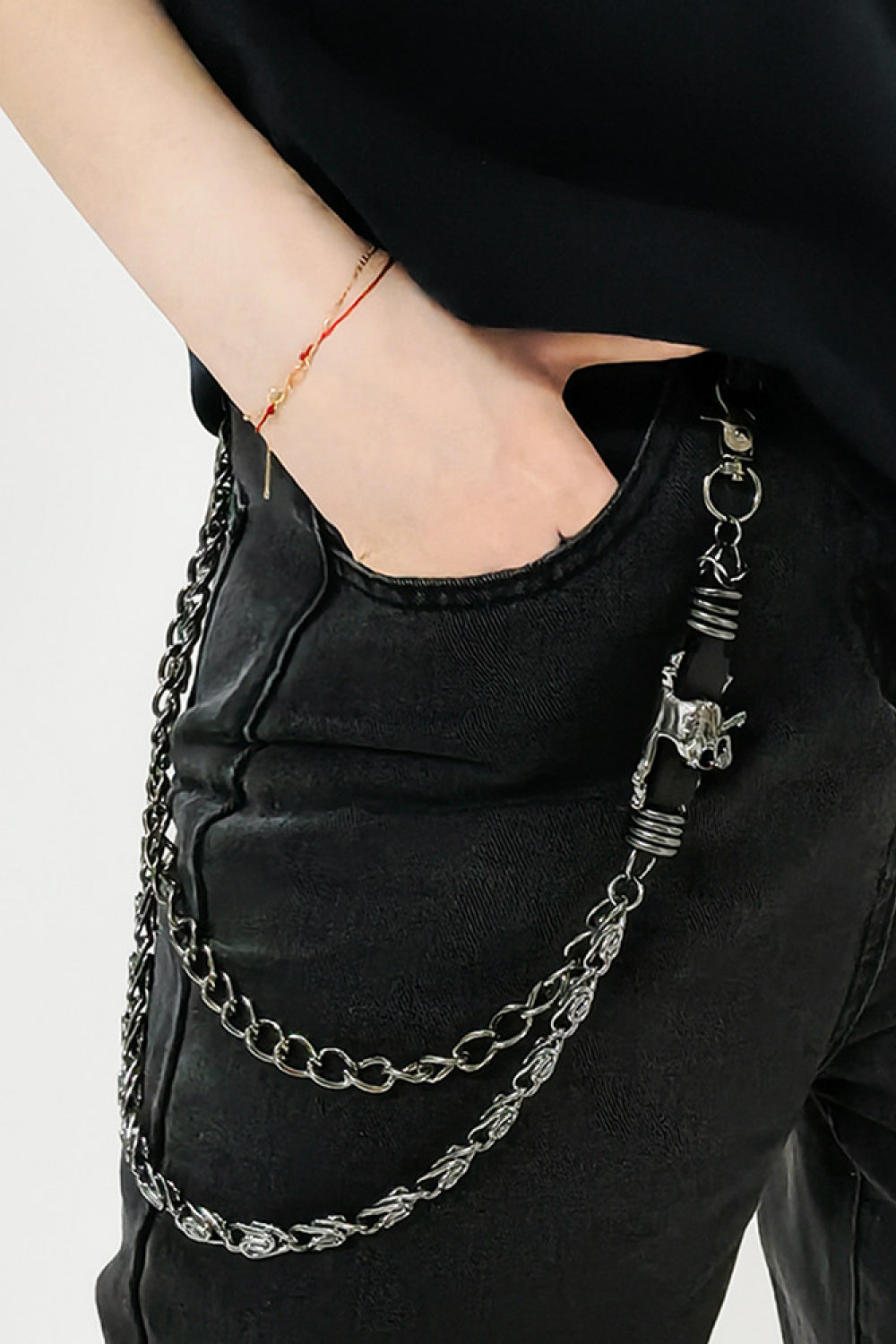 Double Layer Alloy Chain Belt with Skull Detail