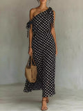 Polka Dot One-Shoulder Maxi Dress