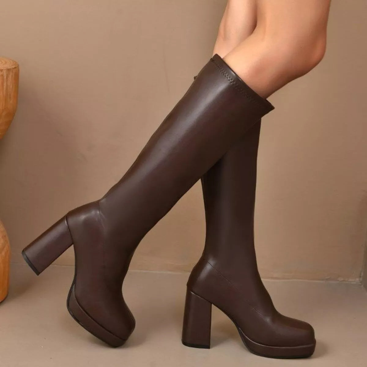 Square Toe Block Heels Boots