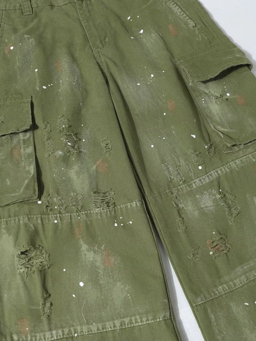 Men's Distressed Cargo Pants with Paint Splatter