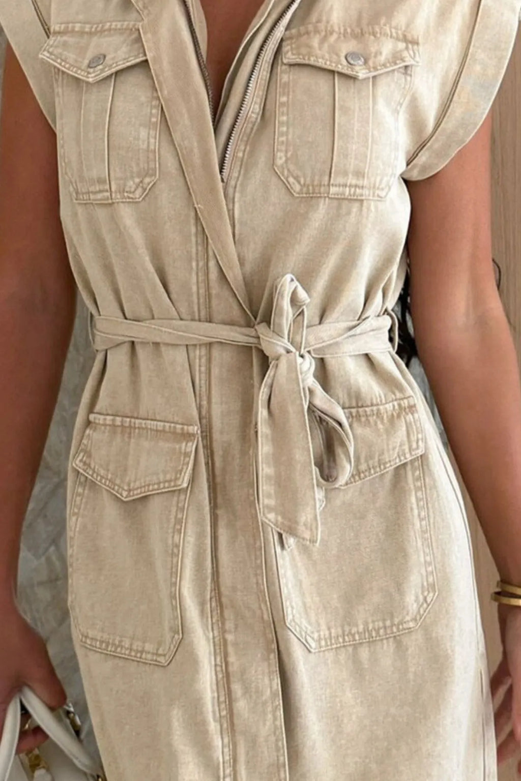 Casual Tie Waist Denim Mini Dress