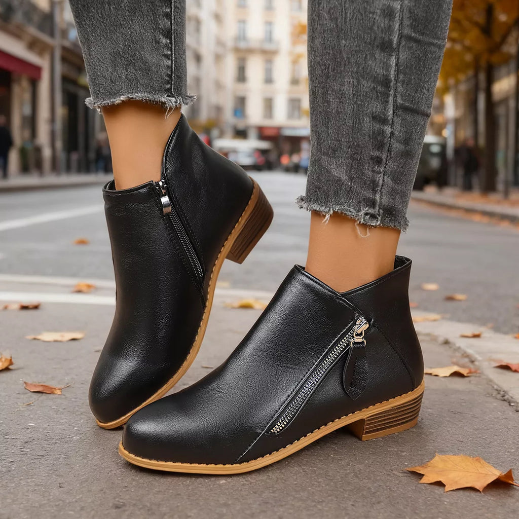 Size Zipper Block Heels Boots