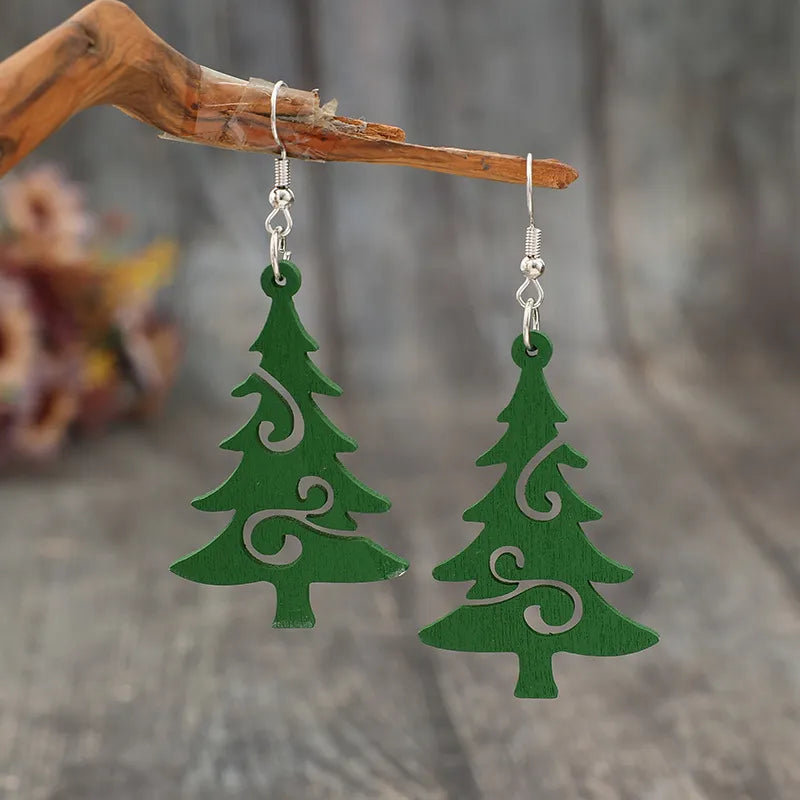 Christmas Tree Wooden Dangle Earrings