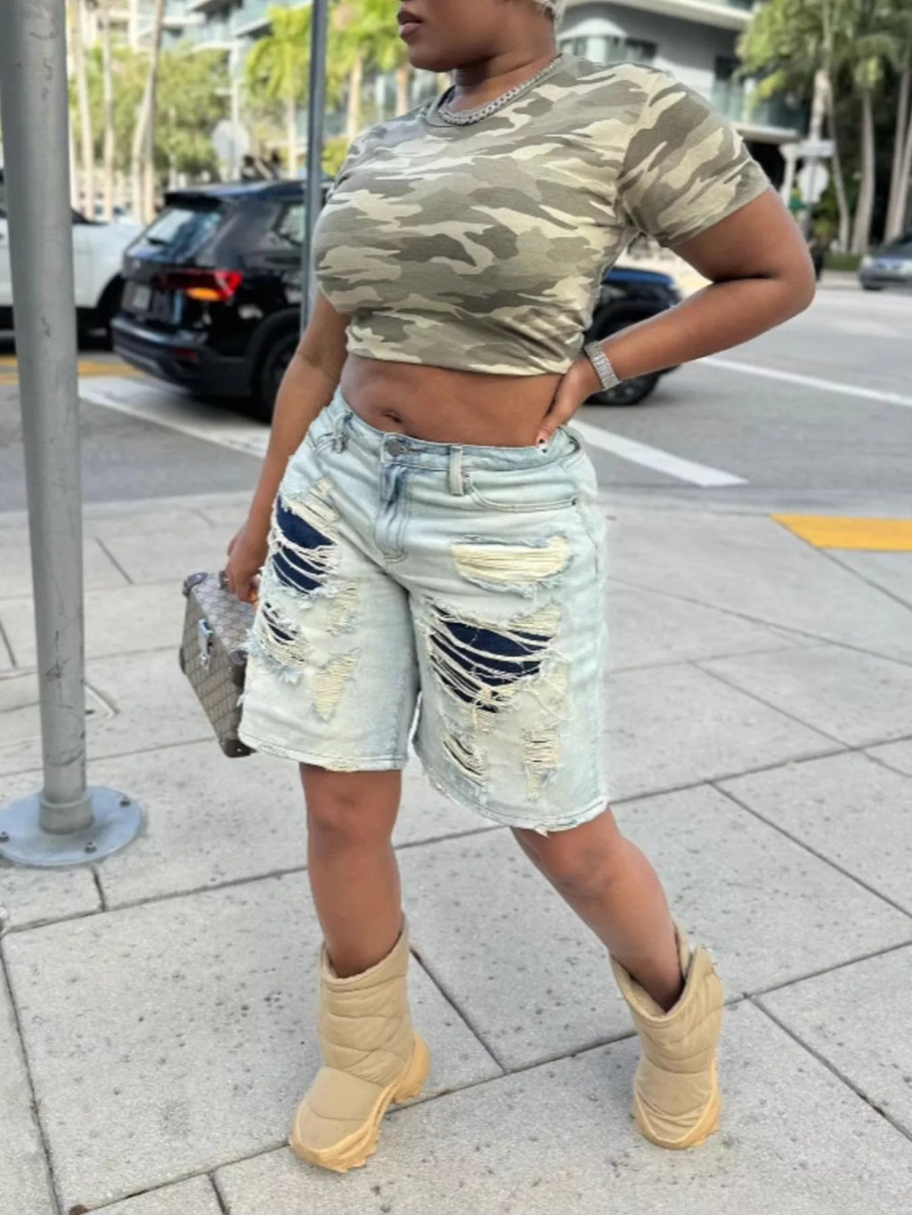 Distressed Denim Bermuda Shorts