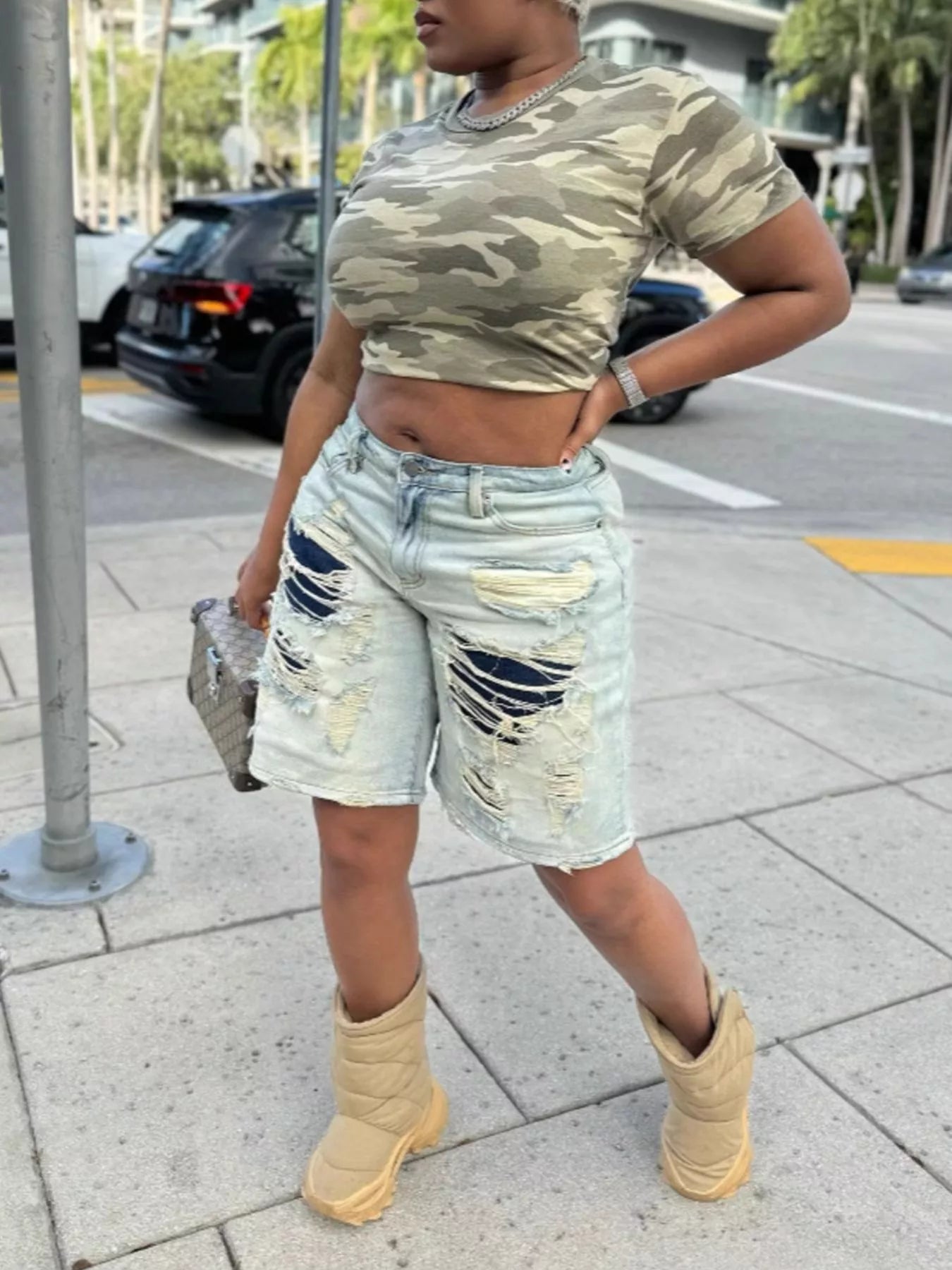 Distressed Denim Bermuda Shorts