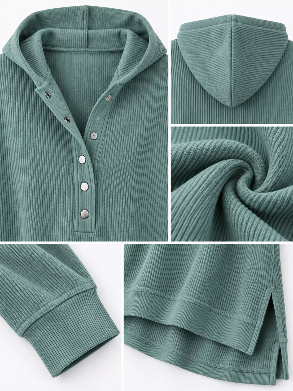 Full Size Snap Button Placket Dropped Shoulder Hoodie Plus Size