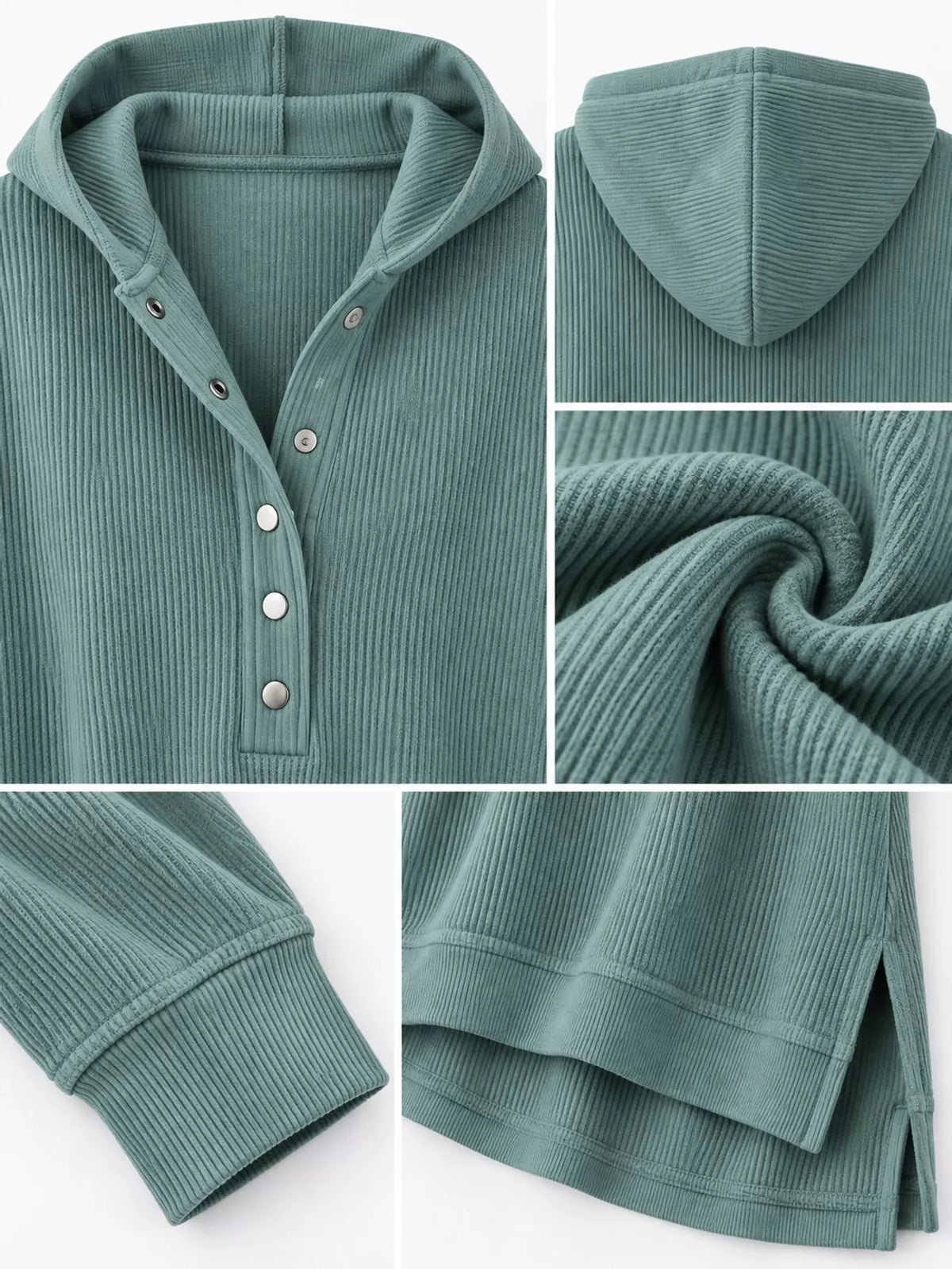 Full Size Snap Button Placket Dropped Shoulder Hoodie Plus Size