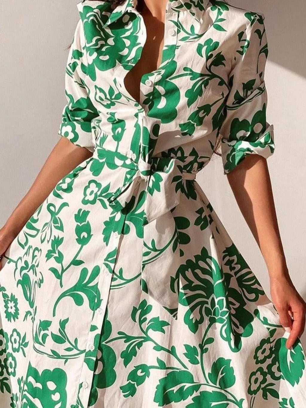 Elegant Floral Print Shirt Dress with Belt